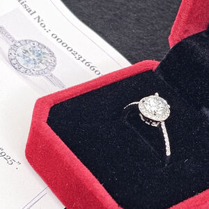 Moissanite 1CT Sterling 925 Silver Halo Ring W/ 0.35CT Cubic Zirconia APPRAISED